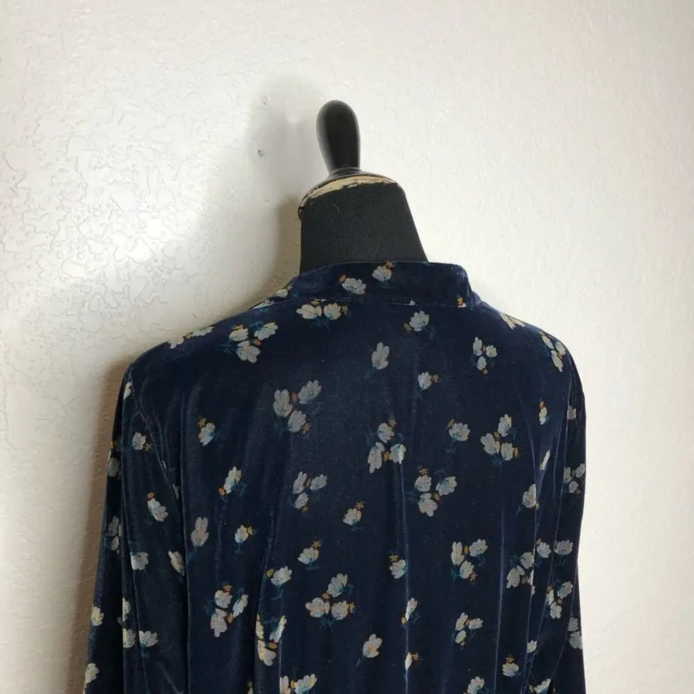 Cabi Decked Out navy blue floral velvet belted midi dress Extra Large XL #3875